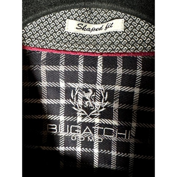 BUGATCHI UOMO MENS BLACK AND WHITE PLAID SHAPED FIT SHIRT (MEASUREMENTS BELOW( E - Picture 3 of 7